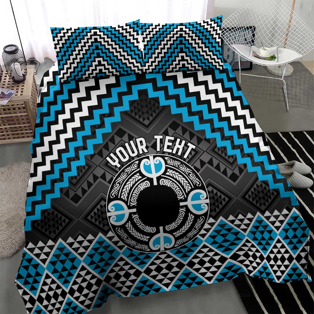 Personalised Aotearoa Niho Taniwha Motif Bedding Set Blue Style