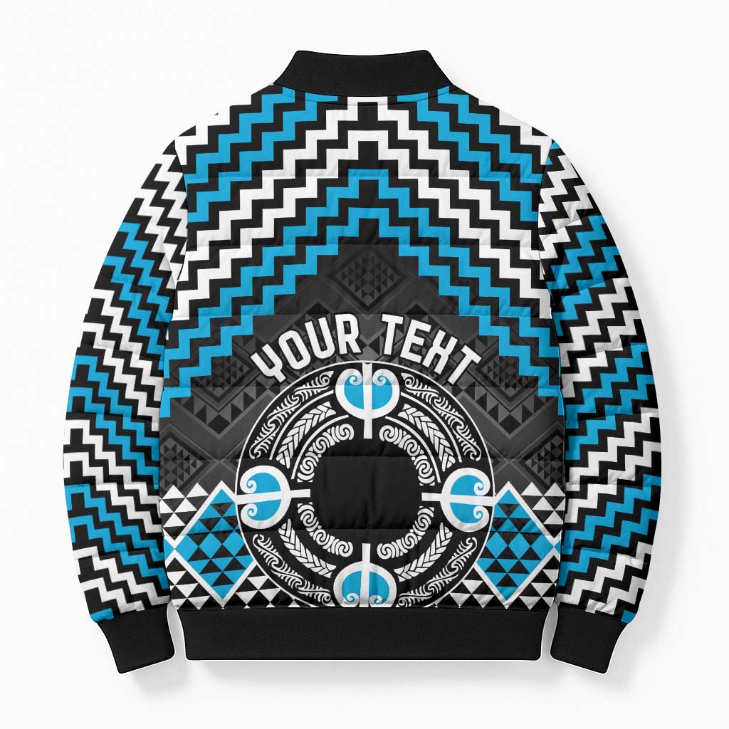 Personalised Aotearoa Niho Taniwha Motif Bomber Puffer Jacket Blue Style - Polynesian Pride