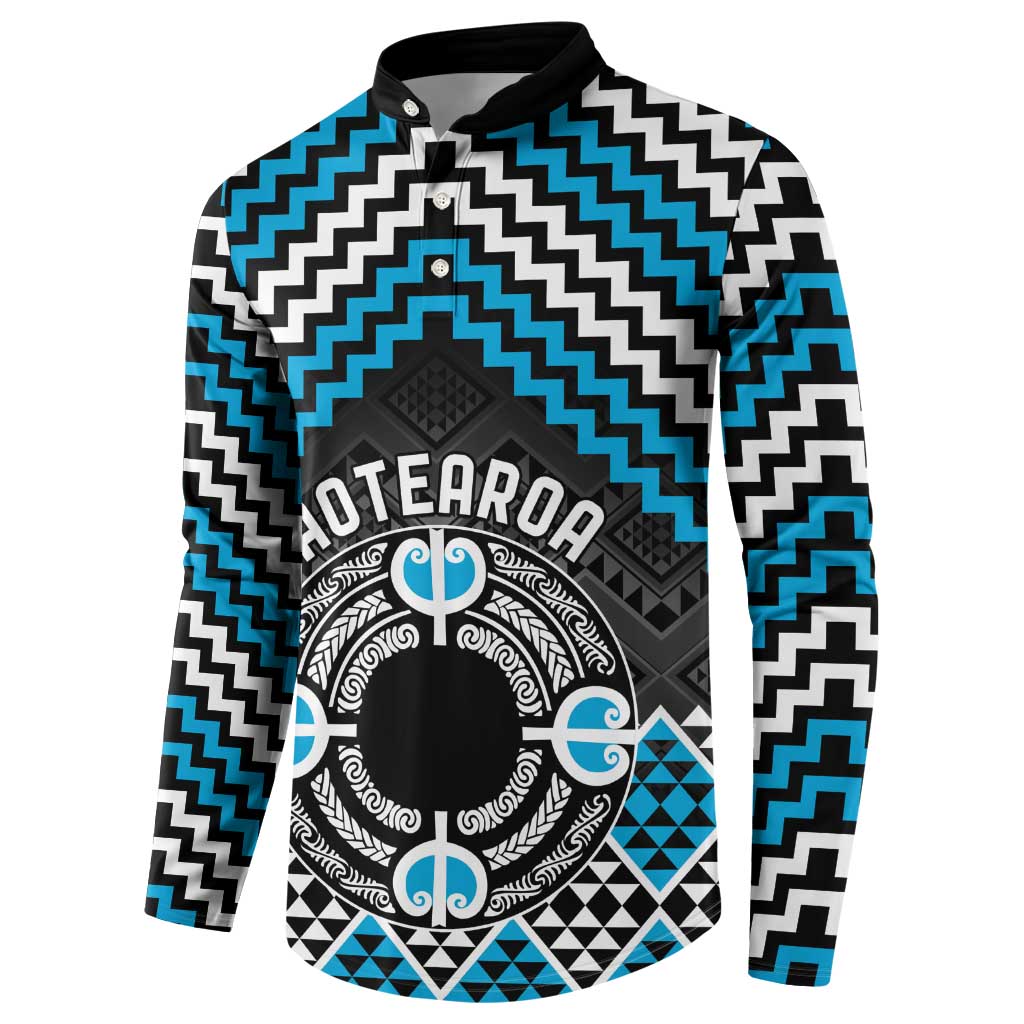 Personalised Aotearoa Niho Taniwha Motif Button Sweatshirt Blue Style LT9 - Polynesian Pride