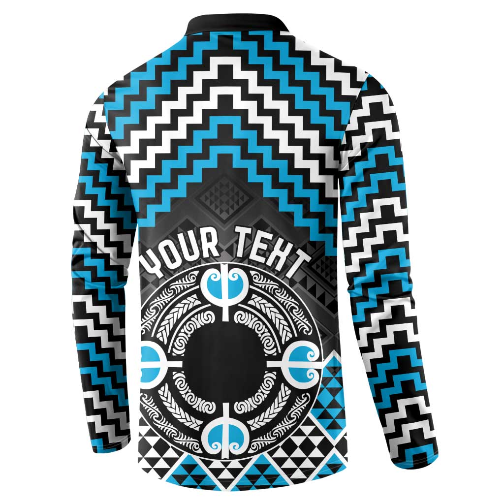 Personalised Aotearoa Niho Taniwha Motif Button Sweatshirt Blue Style LT9 - Polynesian Pride