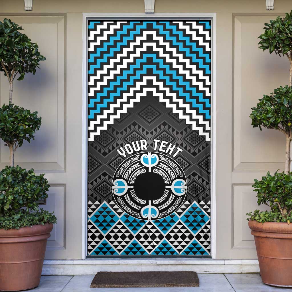 Personalised Aotearoa Niho Taniwha Motif Door Cover Blue Style - Polynesian Pride