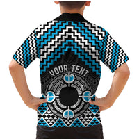 Personalised Aotearoa Niho Taniwha Motif Family Matching Mermaid Dress and Hawaiian Shirt Blue Style