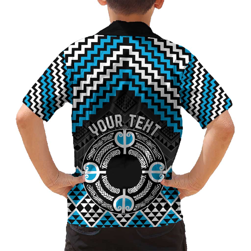Personalised Aotearoa Niho Taniwha Motif Family Matching Off Shoulder Maxi Dress and Hawaiian Shirt Blue Style LT9 - Polynesian Pride