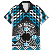 Personalised Aotearoa Niho Taniwha Motif Family Matching Off Shoulder Maxi Dress and Hawaiian Shirt Blue Style LT9 Dad's Shirt - Short Sleeve Blue - Polynesian Pride