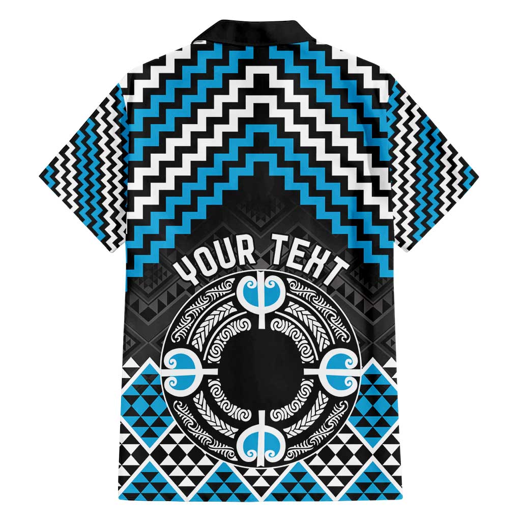 Personalised Aotearoa Niho Taniwha Motif Family Matching Off Shoulder Maxi Dress and Hawaiian Shirt Blue Style LT9 - Polynesian Pride