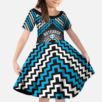 Personalised Aotearoa Niho Taniwha Motif Family Matching Puletasi and Hawaiian Shirt Blue Style LT9 Daughter's Dress Blue - Polynesian Pride