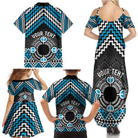 Personalised Aotearoa Niho Taniwha Motif Family Matching Summer Maxi Dress and Hawaiian Shirt Blue Style LT9 - Polynesian Pride