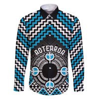 Personalised Aotearoa Niho Taniwha Motif Family Matching Summer Maxi Dress and Hawaiian Shirt Blue Style LT9 Dad's Shirt - Long Sleeve Blue - Polynesian Pride