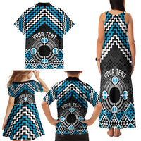 Personalised Aotearoa Niho Taniwha Motif Family Matching Tank Maxi Dress and Hawaiian Shirt Blue Style LT9 - Polynesian Pride