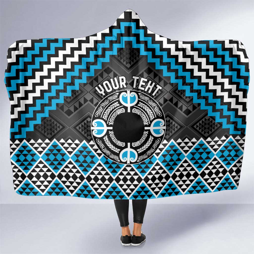 Personalised Aotearoa Niho Taniwha Motif Hooded Blanket Blue Style