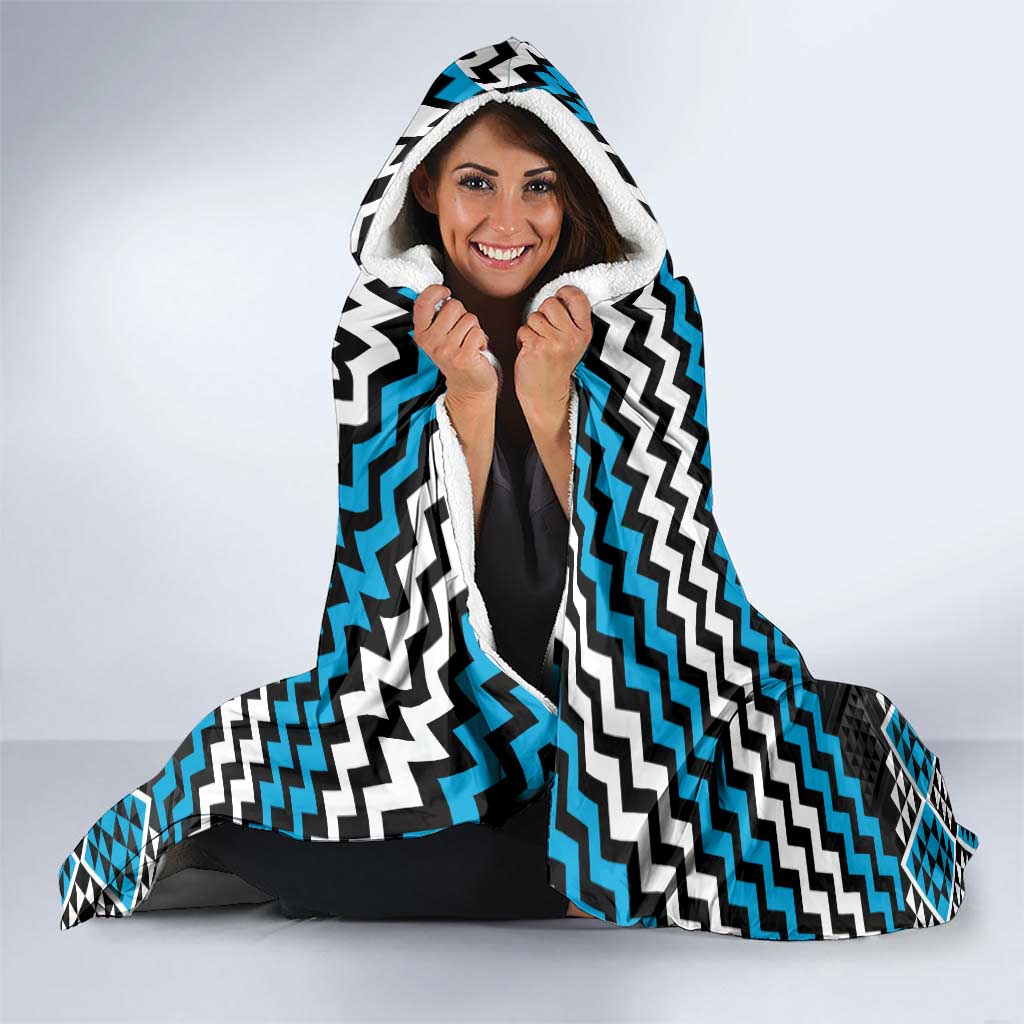 Personalised Aotearoa Niho Taniwha Motif Hooded Blanket Blue Style