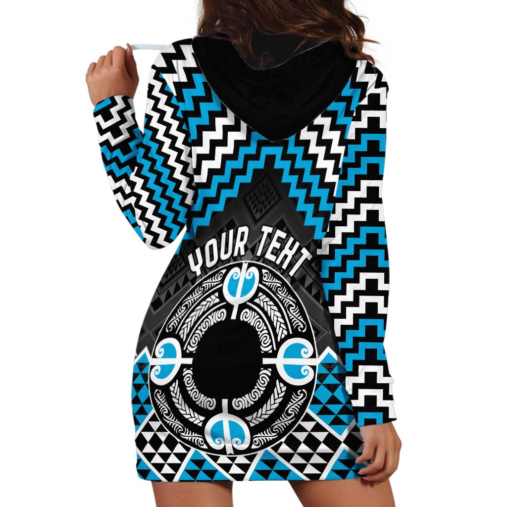 Personalised Aotearoa Niho Taniwha Motif Hoodie Dress Blue Style