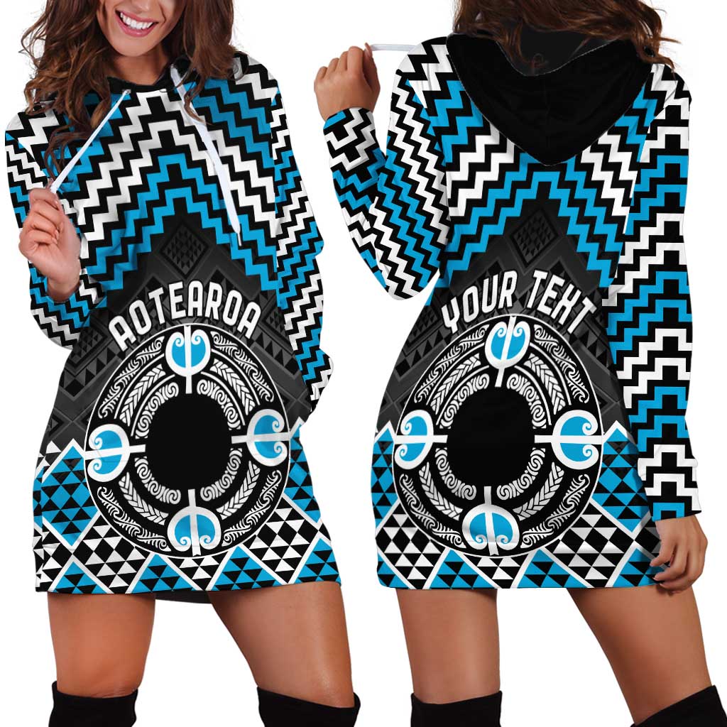 Personalised Aotearoa Niho Taniwha Motif Hoodie Dress Blue Style