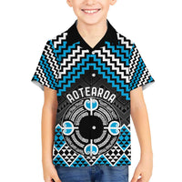 Personalised Aotearoa Niho Taniwha Motif Kid Hawaiian Shirt Blue Style LT9 Kid Blue - Polynesian Pride