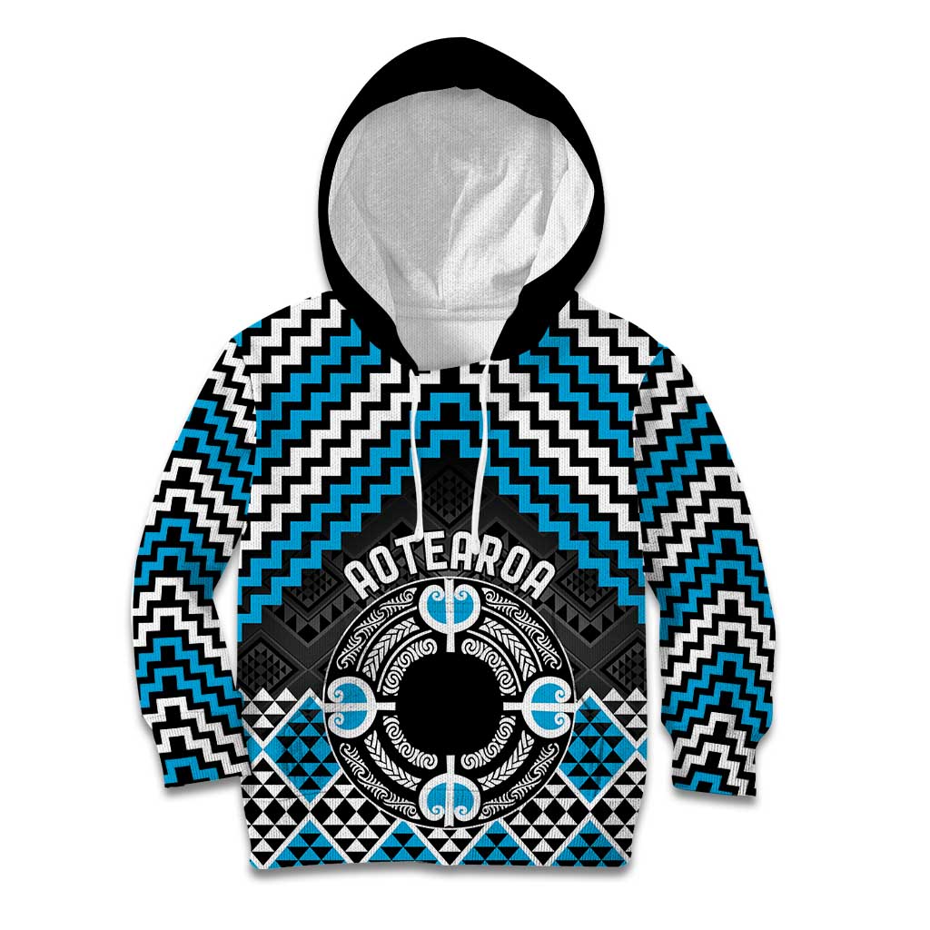 Personalised Aotearoa Niho Taniwha Motif Kid Hoodie Blue Style