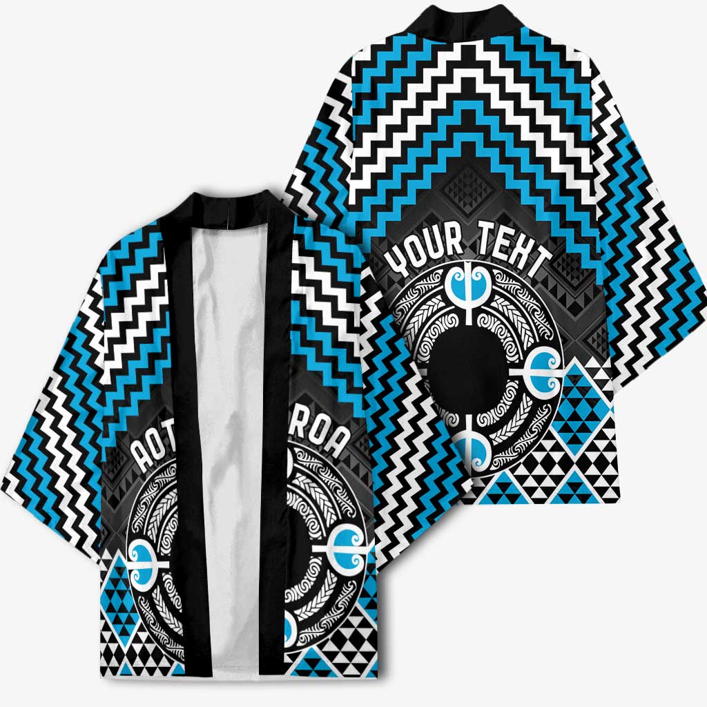 Personalised Aotearoa Niho Taniwha Motif Kimono Blue Style - Polynesian Pride