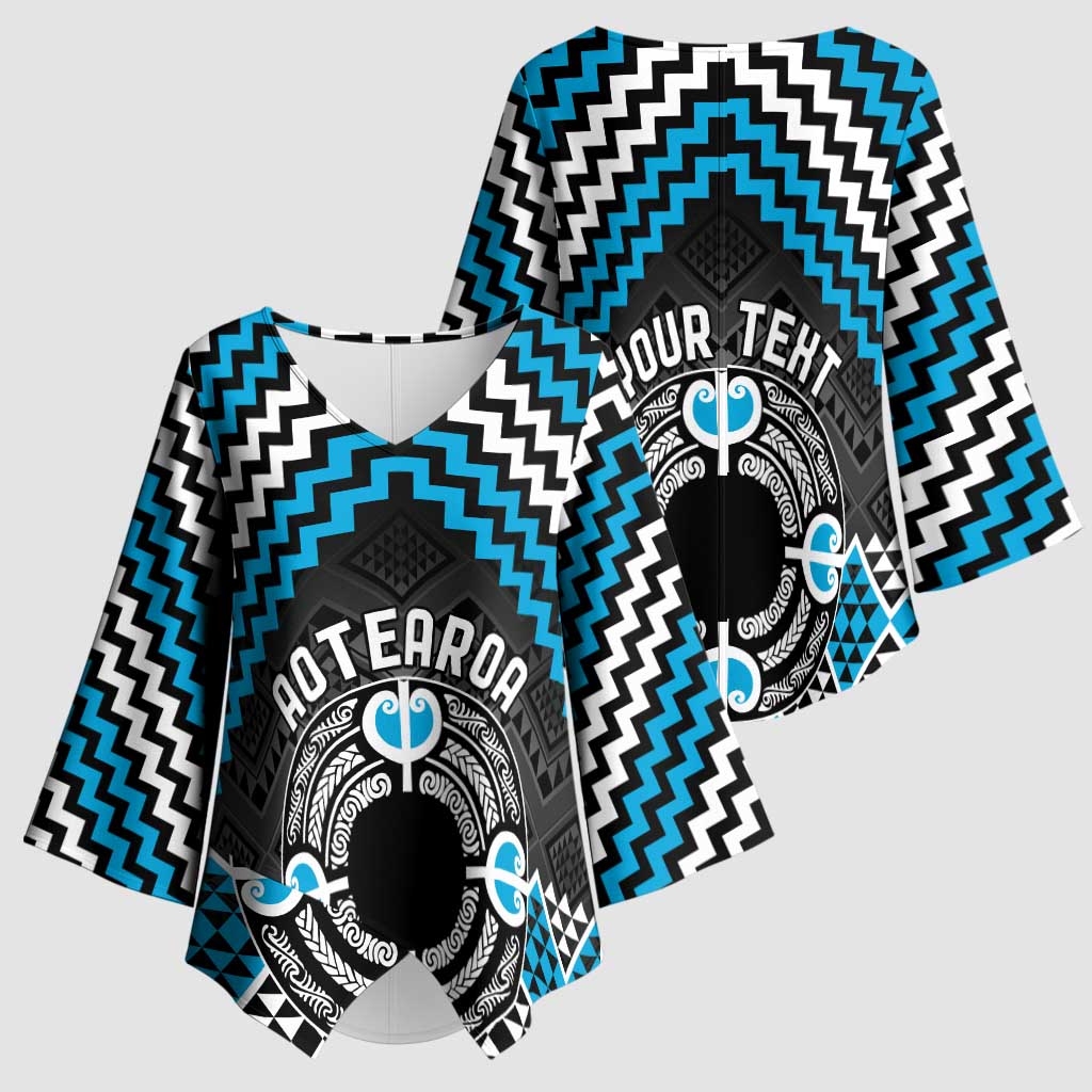 Personalised Aotearoa Niho Taniwha Motif Kimono Sleeve Blouse Blue Style - Polynesian Pride