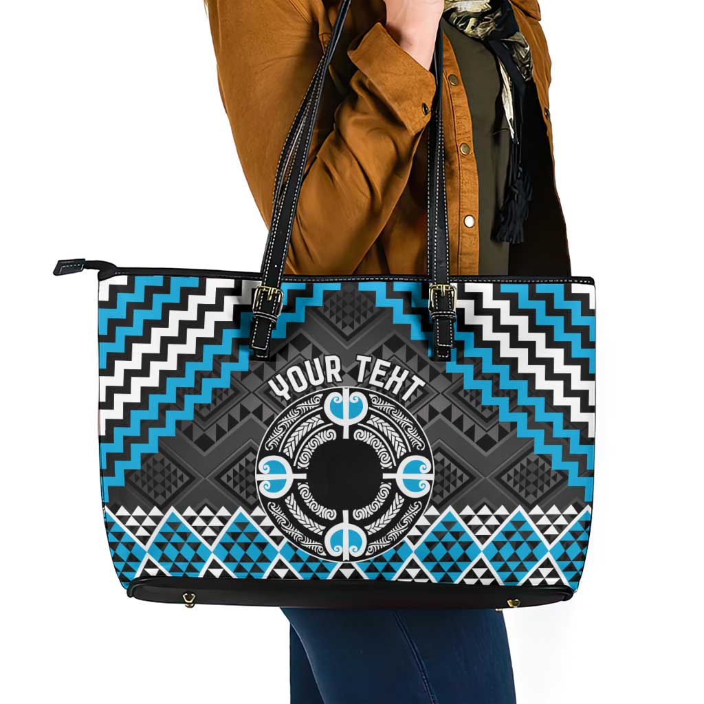 Personalised Aotearoa Niho Taniwha Motif Leather Tote Bag Blue Style LT9 - Polynesian Pride