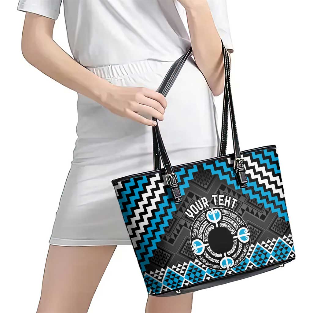 Personalised Aotearoa Niho Taniwha Motif Leather Tote Bag Blue Style LT9 - Polynesian Pride