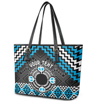 Personalised Aotearoa Niho Taniwha Motif Leather Tote Bag Blue Style LT9 - Polynesian Pride