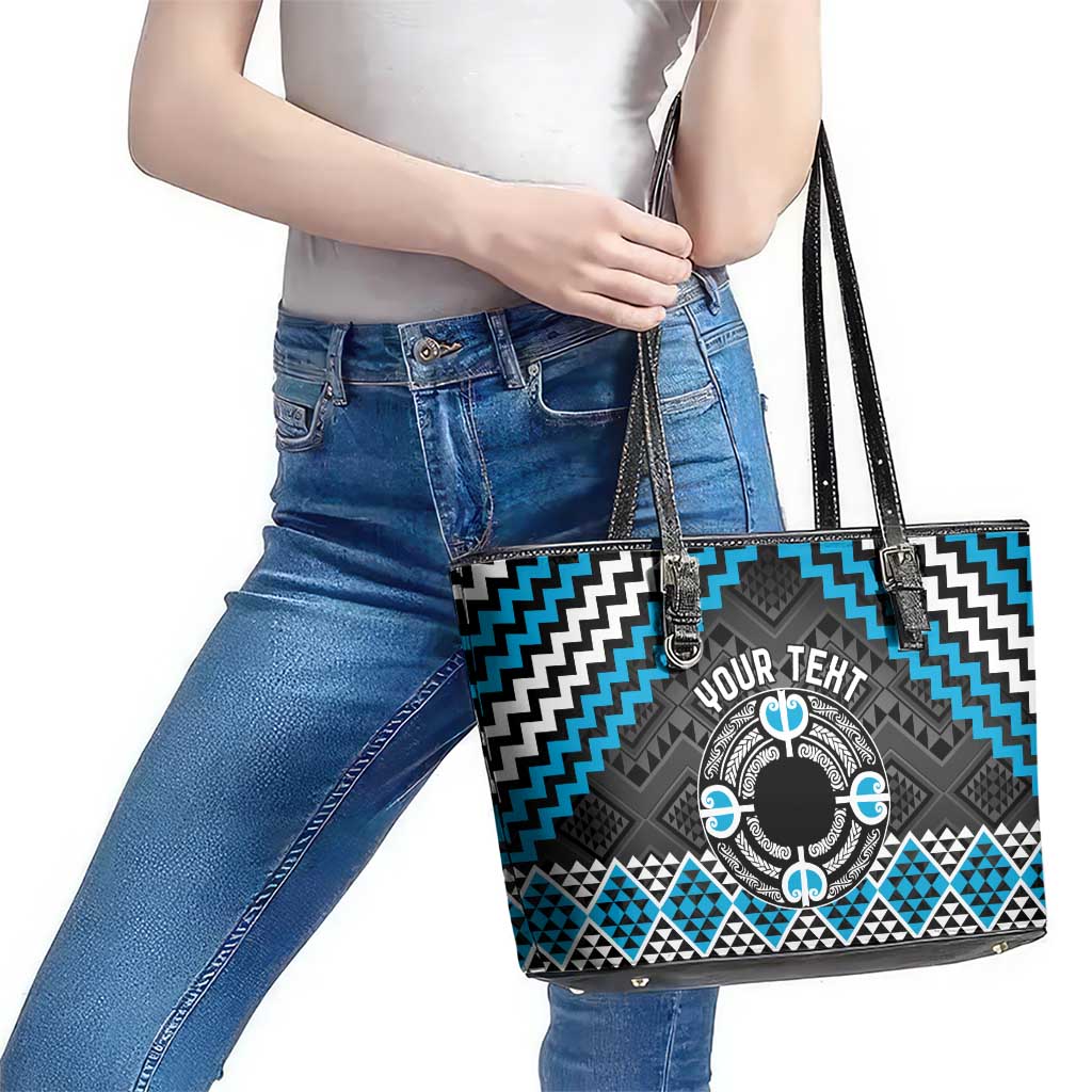 Personalised Aotearoa Niho Taniwha Motif Leather Tote Bag Blue Style LT9 - Polynesian Pride