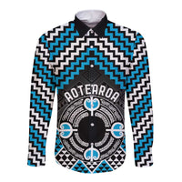 Personalised Aotearoa Niho Taniwha Motif Long Sleeve Button Shirt Blue Style