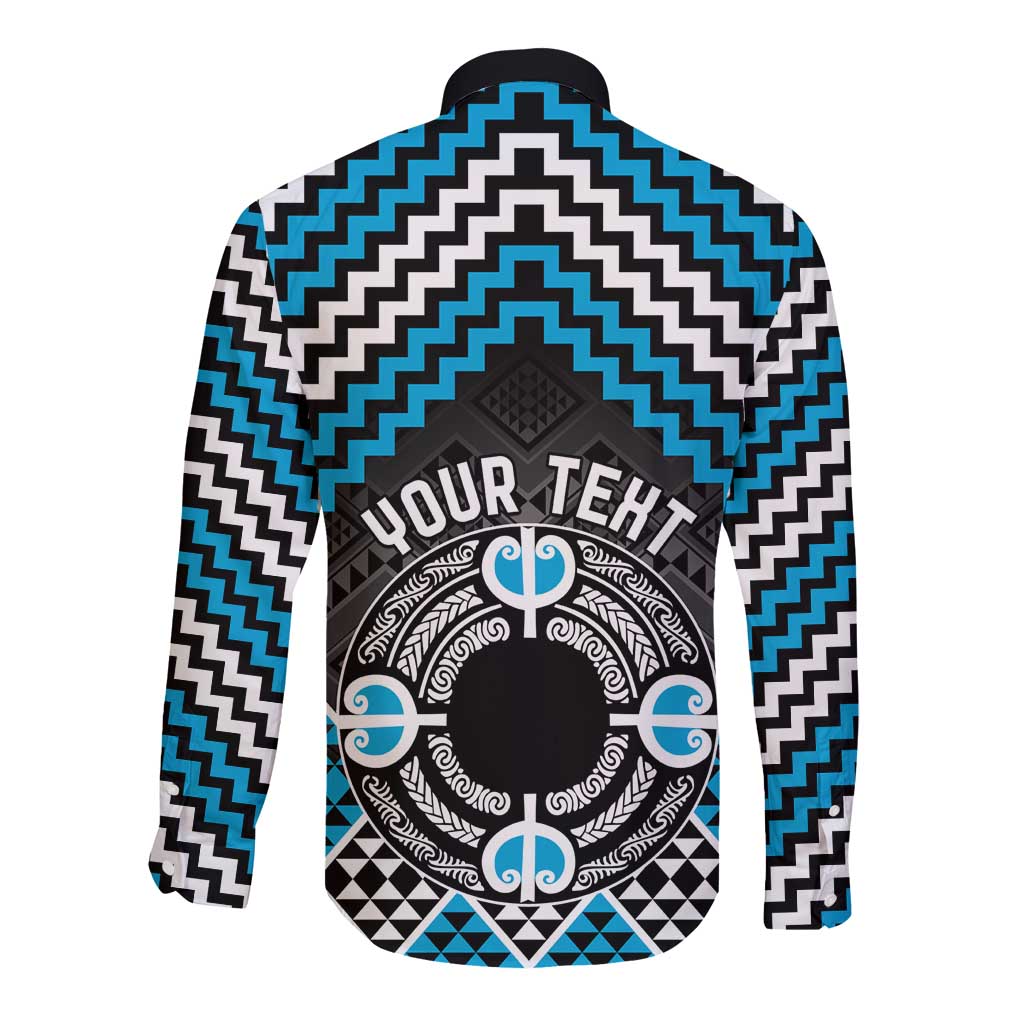 Personalised Aotearoa Niho Taniwha Motif Long Sleeve Button Shirt Blue Style