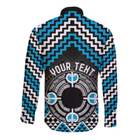 Personalised Aotearoa Niho Taniwha Motif Long Sleeve Button Shirt Blue Style