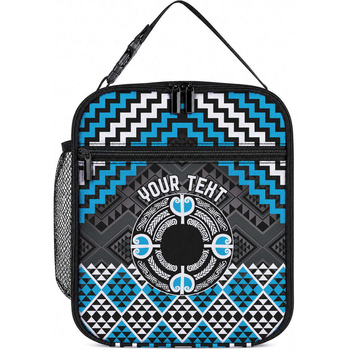 Personalised Aotearoa Niho Taniwha Motif Lunch Bag Blue Style LT9 10.2 × 8.3 × 4.3 inch Blue - Polynesian Pride
