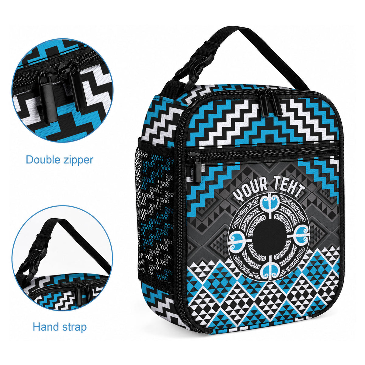 Personalised Aotearoa Niho Taniwha Motif Lunch Bag Blue Style LT9 - Polynesian Pride