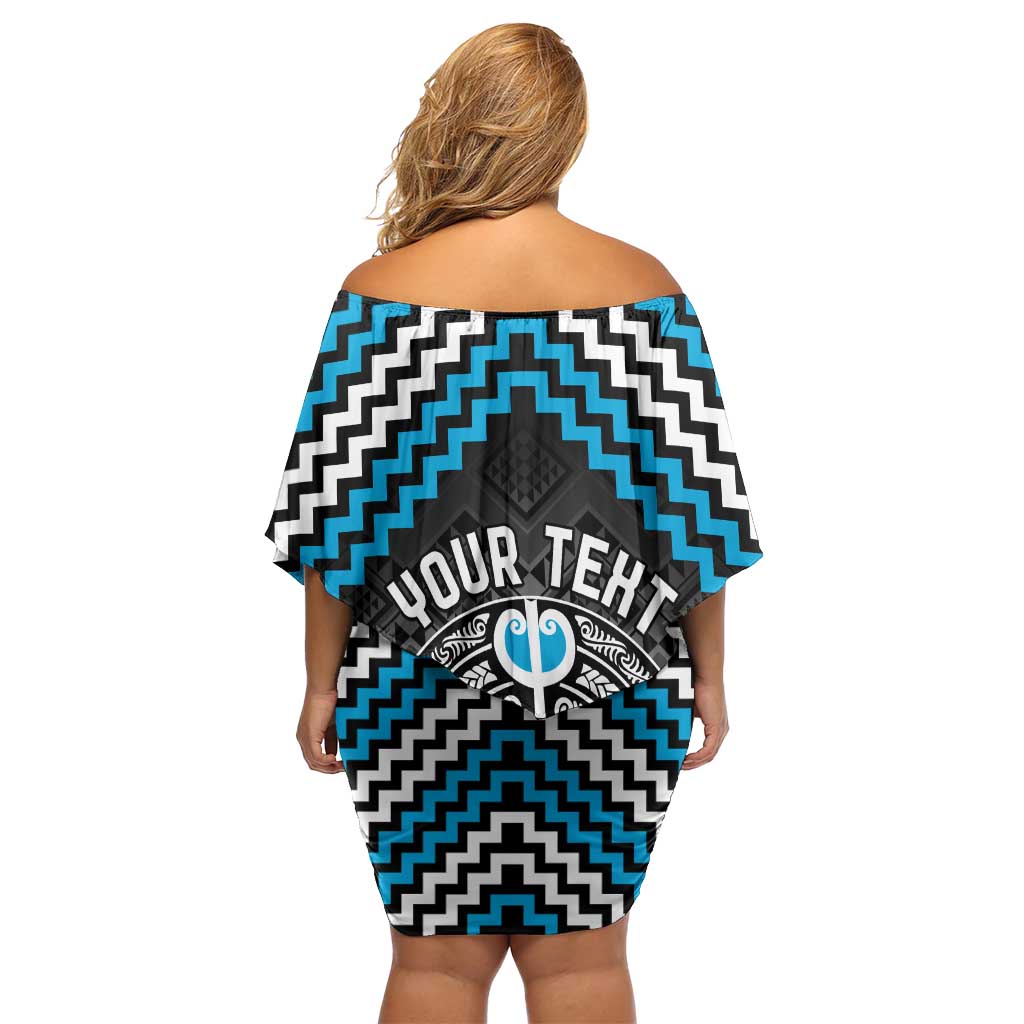 Personalised Aotearoa Niho Taniwha Motif Off Shoulder Short Dress Blue Style