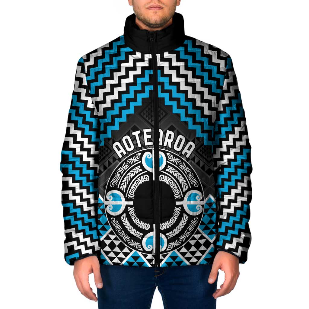 Personalised Aotearoa Niho Taniwha Motif Padded Jacket Blue Style - Polynesian Pride