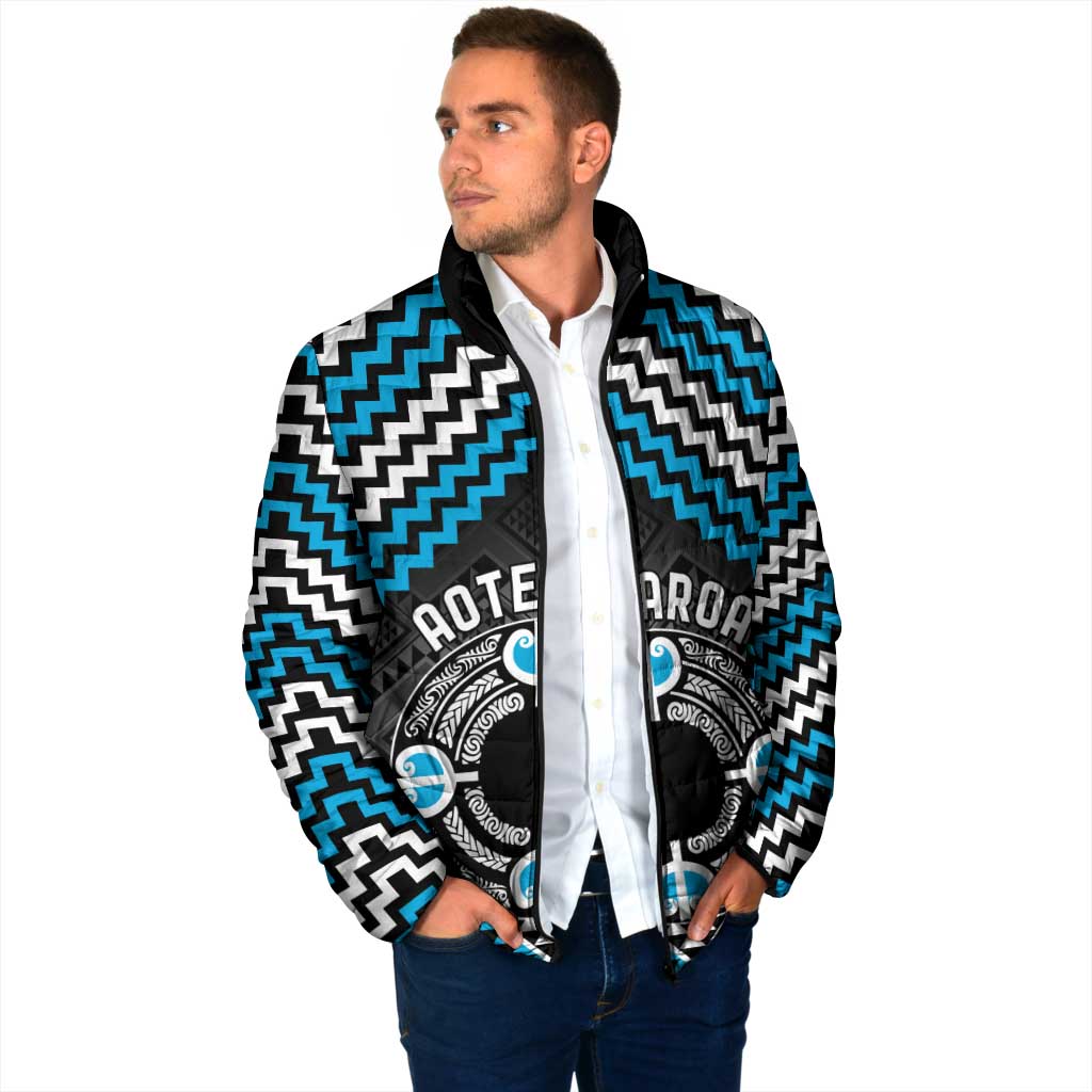 Personalised Aotearoa Niho Taniwha Motif Padded Jacket Blue Style - Polynesian Pride