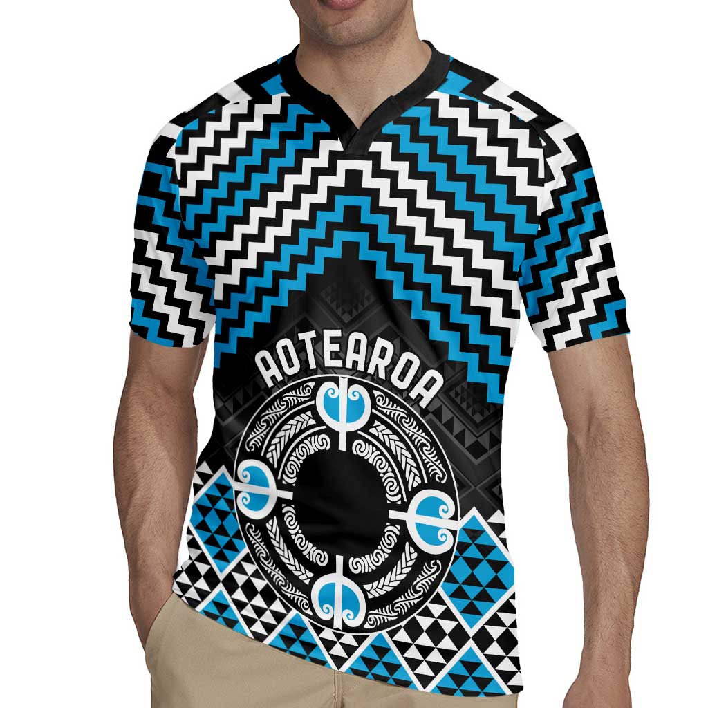 Personalised Aotearoa Niho Taniwha Motif Rugby Jersey Blue Style LT9 - Polynesian Pride
