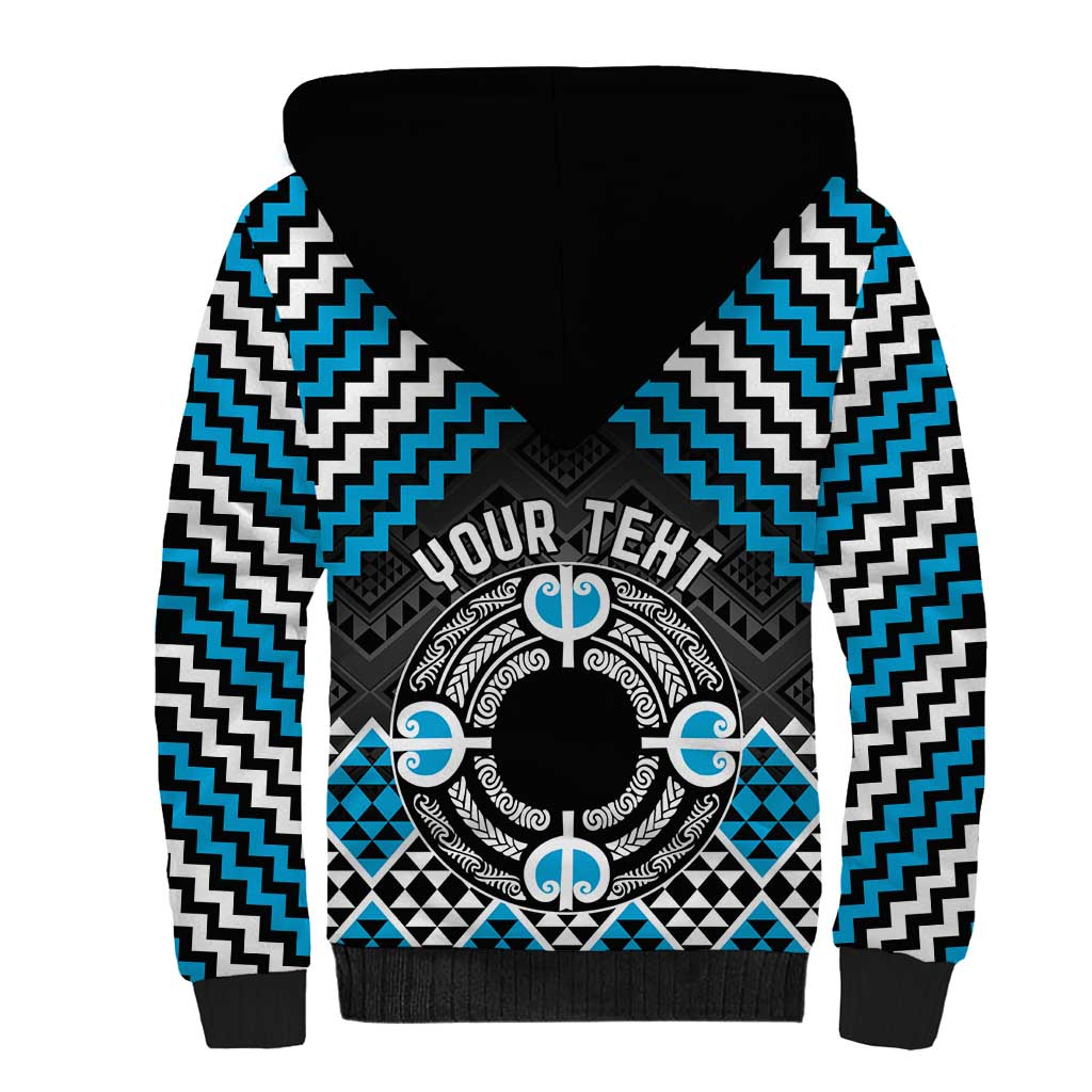 Personalised Aotearoa Niho Taniwha Motif Sherpa Hoodie Blue Style