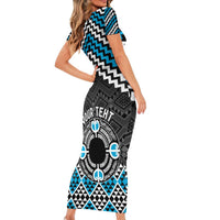Personalised Aotearoa Niho Taniwha Motif Short Sleeve Bodycon Dress Blue Style