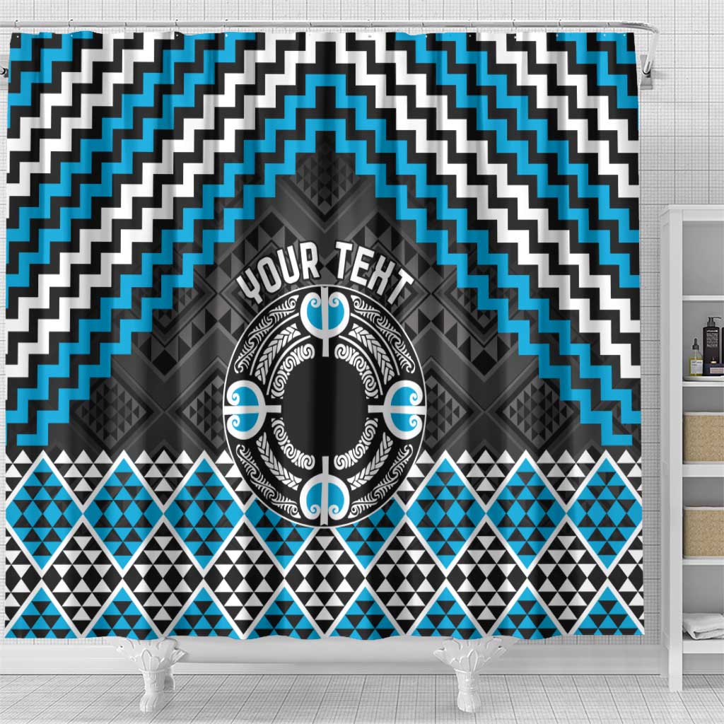 Personalised Aotearoa Niho Taniwha Motif Shower Curtain Blue Style