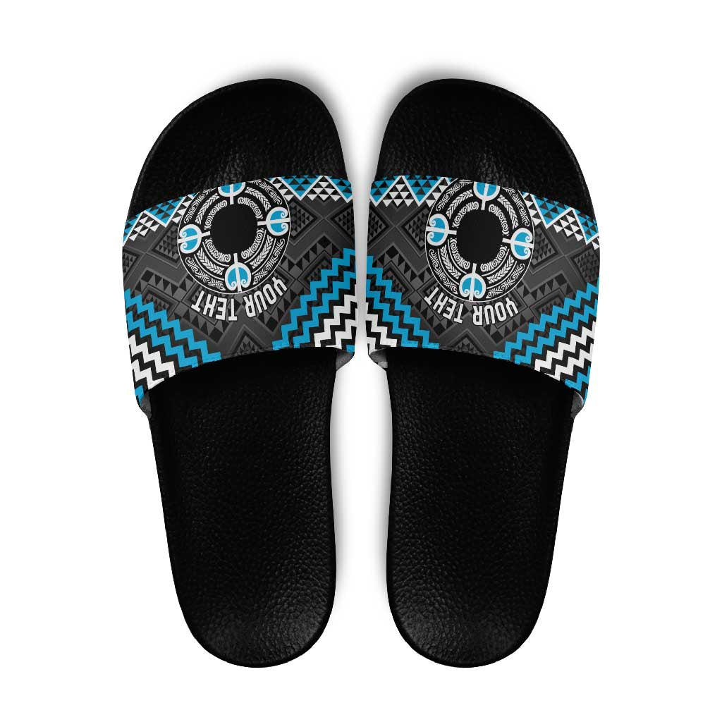 Personalised Aotearoa Niho Taniwha Motif Slide Sandals Blue Style LT9 Blue - Polynesian Pride