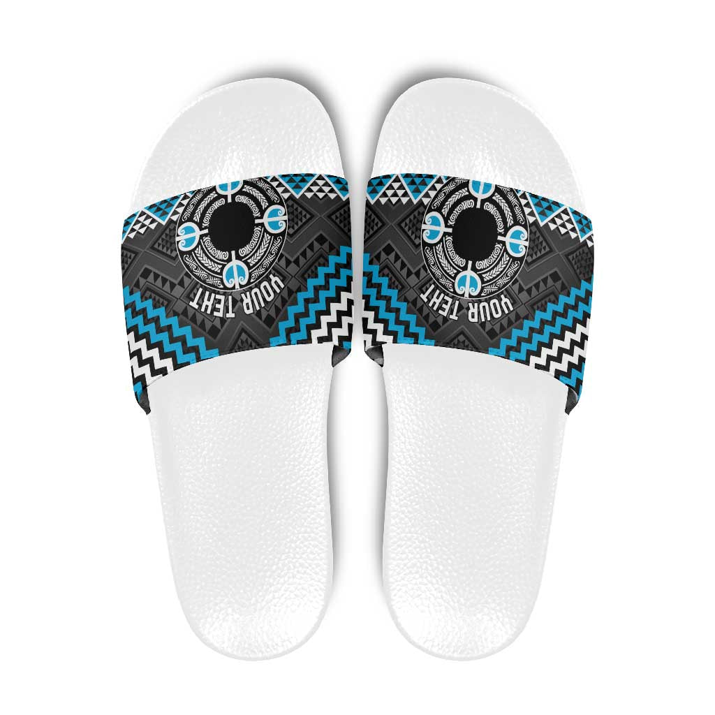 Personalised Aotearoa Niho Taniwha Motif Slide Sandals Blue Style LT9 Blue - Polynesian Pride