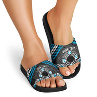 Personalised Aotearoa Niho Taniwha Motif Slide Sandals Blue Style LT9 - Polynesian Pride