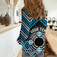 Personalised Aotearoa Niho Taniwha Motif Women Casual Shirt Blue Style LT9 - Polynesian Pride
