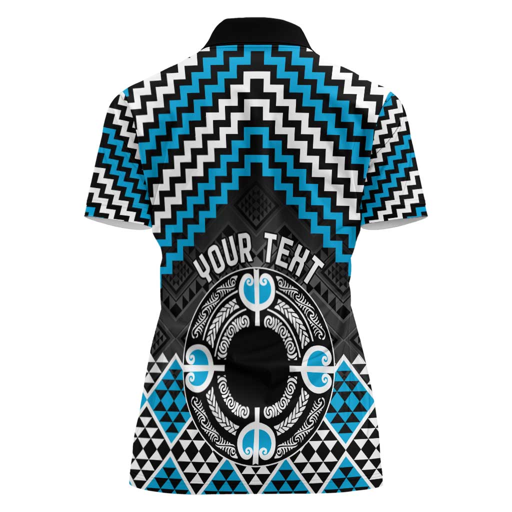 Personalised Aotearoa Niho Taniwha Motif Women Polo Shirt Blue Style