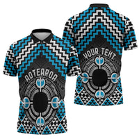 Personalised Aotearoa Niho Taniwha Motif Zipper Polo Shirt Blue Style - Polynesian Pride