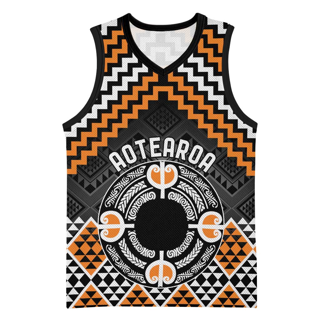Personalised Aotearoa Niho Taniwha Motif Basketball Jersey Gold Style - Polynesian Pride