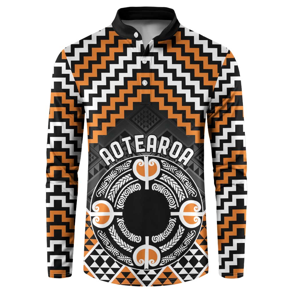 Personalised Aotearoa Niho Taniwha Motif Button Sweatshirt Gold Style LT9 Gold - Polynesian Pride
