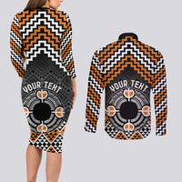Personalised Aotearoa Niho Taniwha Motif Couples Matching Long Sleeve Bodycon Dress and Long Sleeve Button Shirt Gold Style LT9 - Polynesian Pride