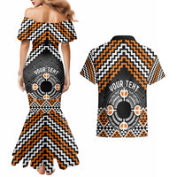 Personalised Aotearoa Niho Taniwha Motif Couples Matching Mermaid Dress and Hawaiian Shirt Gold Style LT9 - Polynesian Pride