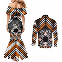 Personalised Aotearoa Niho Taniwha Motif Couples Matching Mermaid Dress and Long Sleeve Button Shirt Gold Style LT9 - Polynesian Pride
