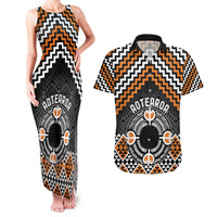Personalised Aotearoa Niho Taniwha Motif Couples Matching Tank Maxi Dress and Hawaiian Shirt Gold Style LT9 Gold - Polynesian Pride