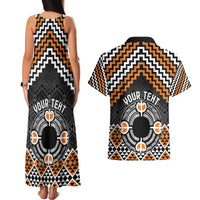 Personalised Aotearoa Niho Taniwha Motif Couples Matching Tank Maxi Dress and Hawaiian Shirt Gold Style LT9 - Polynesian Pride